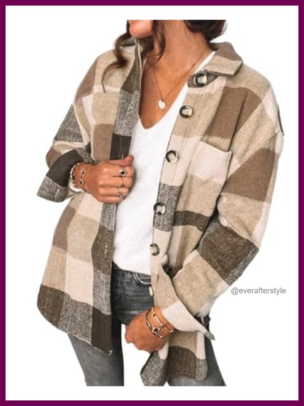 Women's Flannel Shacket Plaid Button Down Long Sleeve Jacket Coat